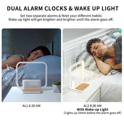 Sunrise Alarm Clock for Heavy Sleepers,Touch Lamps for Nightstand with Wireless Charger Station for Iphone/Samsung,Sound Machine