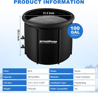 AS Coldplunge XL Ice Bath Tub for Cold Plunge, Ice Pod with Lid & Cover, Inflatable Ice Bucket with 2 Drain Valves for Chiller, Cold Therapy Recovery